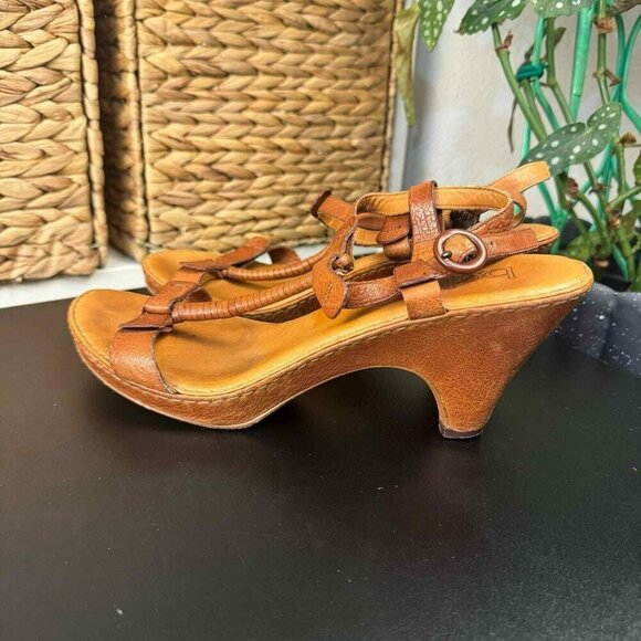 Bolo Brown wooden leather heel Sandals Size 10‎ BL6026 - Picture 7 of 9